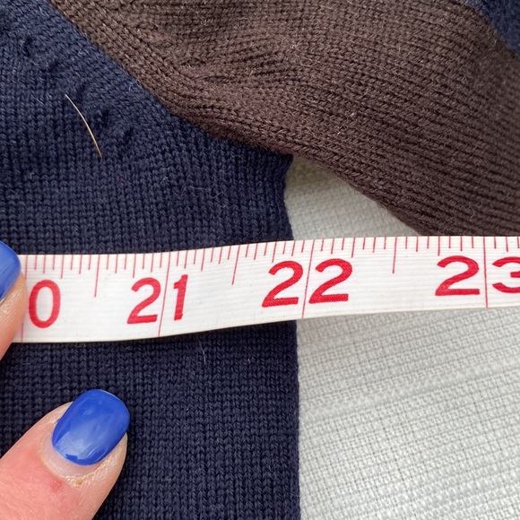 Faconnable Brown and Navy Blue Vertical Stripe Merino Wool Crewneck Sweater NWT - Picture 6 of 9